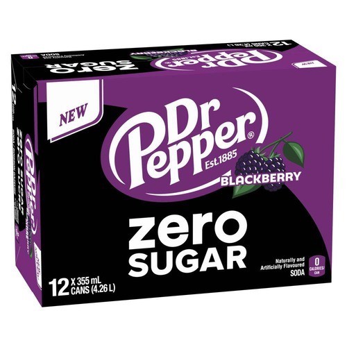 Dr Pepper Zero Sugar Soft Drink Blackberry 12 x 355 ml (cans)