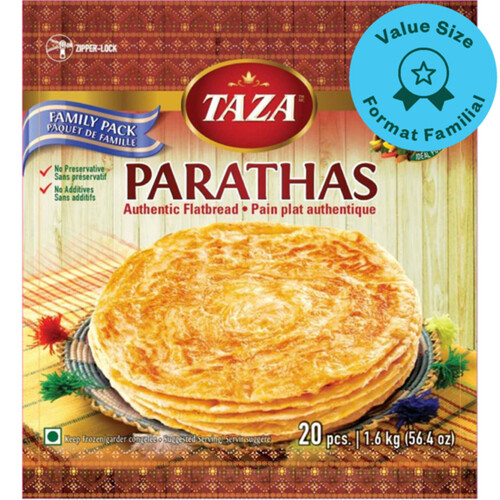 Taza Frozen Jumbo Paratha Whole Wheat 20 Pieces 1.65 kg