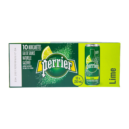 Perrier Carbonated Natural Spring Water Lime 10 x 250 ml (cans)