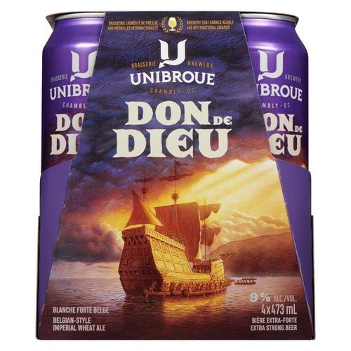Unibroue Extra Strong Beer 9% Alcohol Don de Dieu Belgian-Style Imperial Wheat Ale 4 × 473 ml (cans)