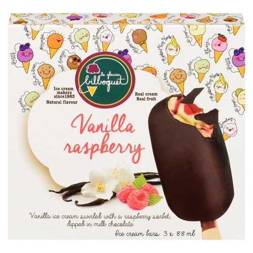Le Glacier Bilboquet Ice Cream Bars Vanilla Raspberry 3 x 88 ml