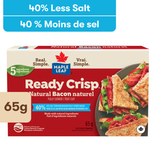 Maple Leaf Ready Crisp Natural Bacon Slices Fully Cooked Less Salt 65 g