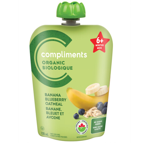 Compliments Organic Baby Food Purée Banana Blueberry & Oatmeal 128 ml