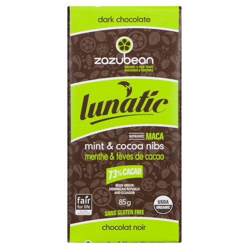 Zazubean Organic Chocolate Lunatic Mint & Cocoa Nibs 85 g