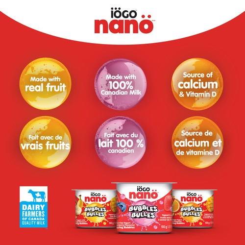iÖGO nanö Bubbles 1.5% Yogurt Banana Mango 4 x 100 g