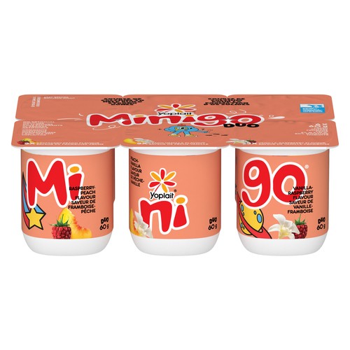 Yoplait Minigo Duo Raspberry-Peach Peach-Vanilla Vanilla-Raspberry Flavour 60 g