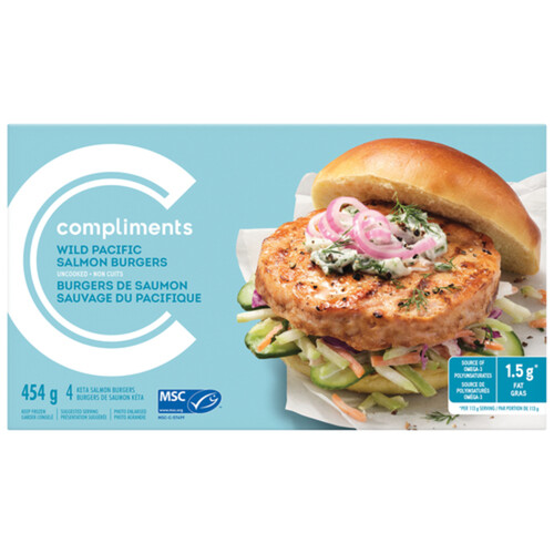 Compliments Frozen Burgers Wild Pacific Salmon 454 g