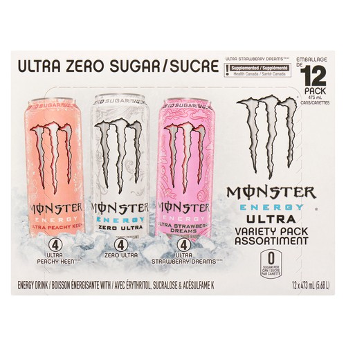 Monster Energy Drink Ultra Zero Sugar Variety Pack 12 x 473 ml
