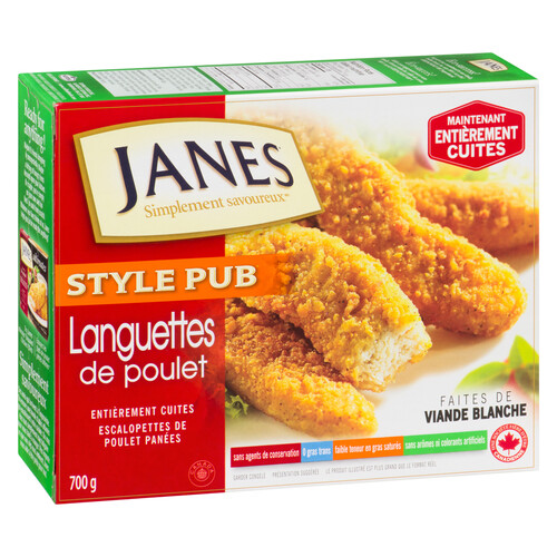 Janes Fully Cooked Frozen Chicken Breast Strips Pub Style 700 g