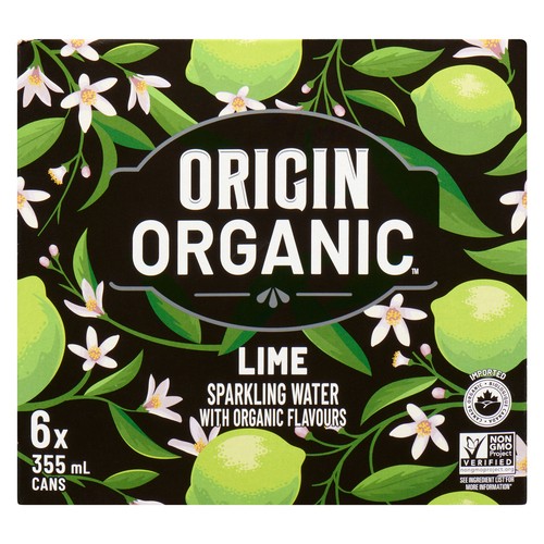 Origin Organic Sparkling Water Lime 6 x 355 ml (cans)