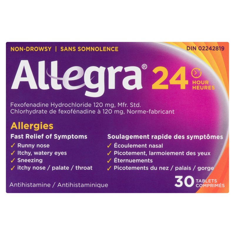 Allegra 24 Hour Allergy Relief 120 mg 30 Tabs - Voilà Online Groceries ...