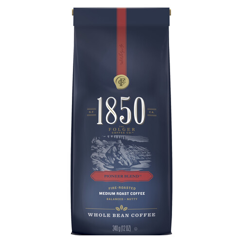 Folgers 1850 Whole Bean Coffee Pioneer Blend Medium Roast 340 g