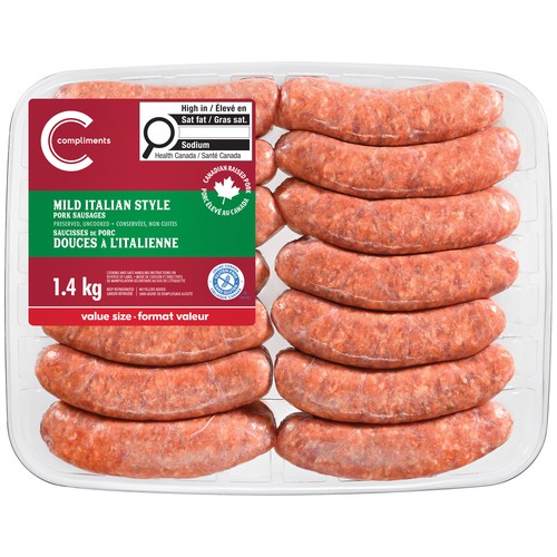 Compliments Frozen Pork Sausage Mild Italian 1.4 kg