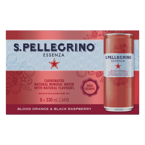 San Pellegrino Sparkling Water Essenza Blood Orange Black Raspberry 8 x 330 ml (cans)