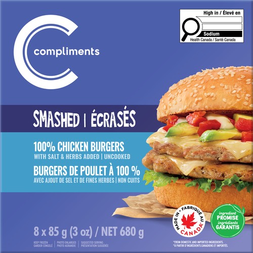 Compliments Frozen Smashed Burger Chicken 8 x 85 g