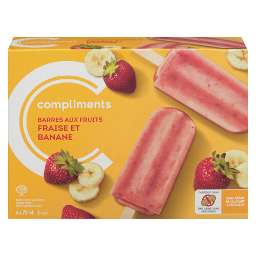 Compliments Frozen Fruits Bars Strawberry Banana 6 x 75 ml