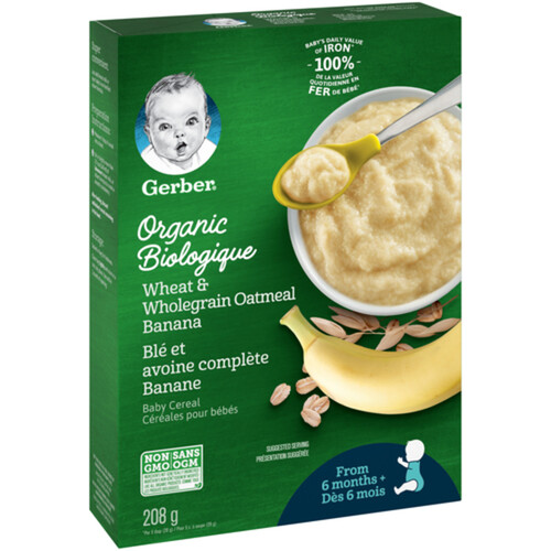 Gerber Organic Baby Cereal Wheat & Wholegrain Oatmeal Banana 208 g