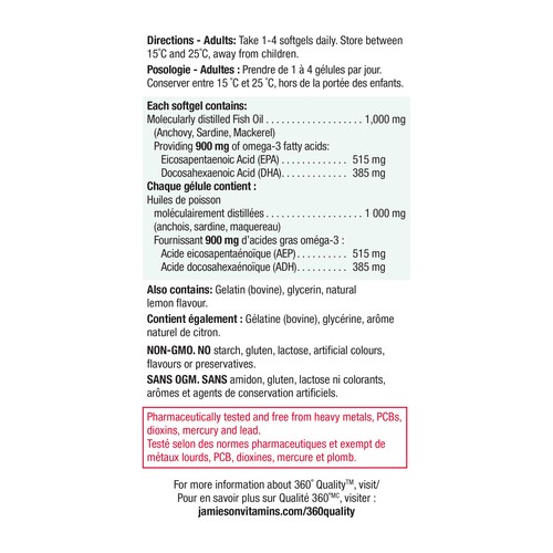 Jamieson Omega-3 Ultra Strength 900 mg Softgels No Fishy Aftertaste 75 Count