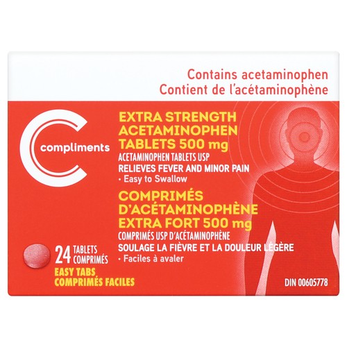 Compliments Acetaminophen 500 mg 24 Tablets