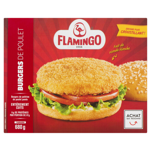 Flamingo Frozen Chicken Breast Burger Breaded Fully Cooked 680 g