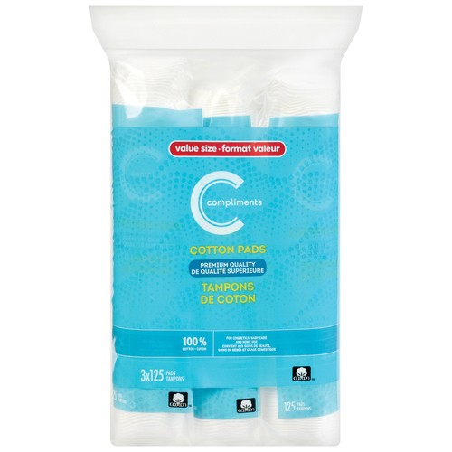 Compliments Cotton Pads Wipes 3 x 125 Count