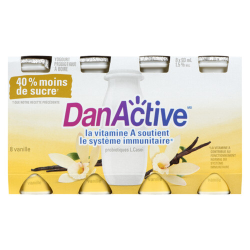 DanActive Yogurt Drink, Vanilla Flavour, 93ml (Pack of 8) - Drinkable yogurt