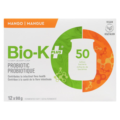 Bio-K Plus Vegan Gluten-Free Probiotic Fermented Soy Mango 12 x 98 g