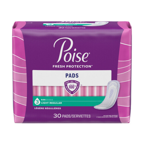 Poise Incontinence Pads for Women, Light Absorbency, Regular