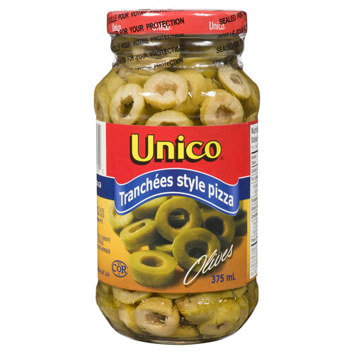 Unico Green Olives Sliced Pizza Style 375 ml