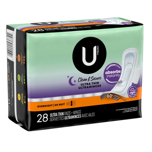 U by Kotex Clean & Secure Ultra Thin Overnight Pads With Wings 28 Count -  Voilà Online Groceries & Offers