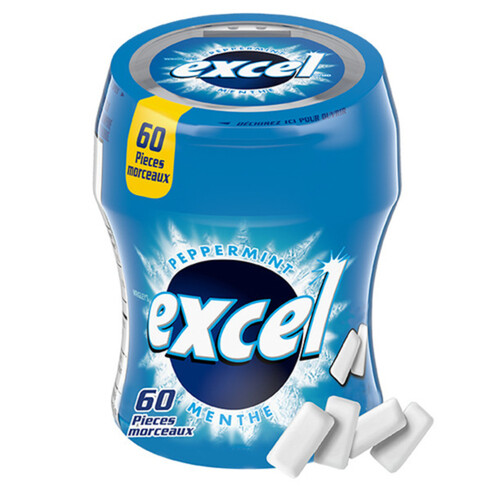 Excel Peppermint Sugar Free Chewing Gum 60 Pieces 1 Bottle