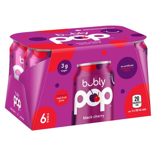 Bubly Pop Sparkling Water Black Cherry 6 x 355 ml (Cans)