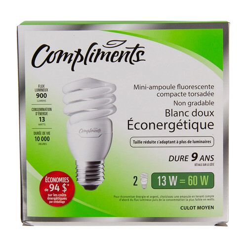 Compliments Twister T2 Light Bulbs 13W Soft White 2 EA