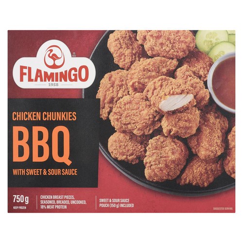 Flamingo Frozen Chicken Chunks Uncooked BBQ 750 g