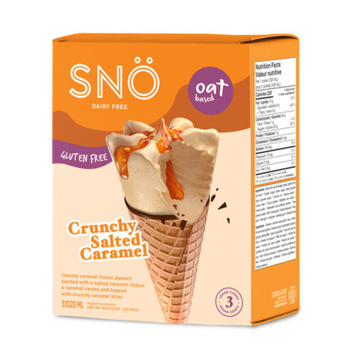 SNO Dairy-Free Frozen Dessert Crunchy Salted Caramel Cone 3 x 120 ml