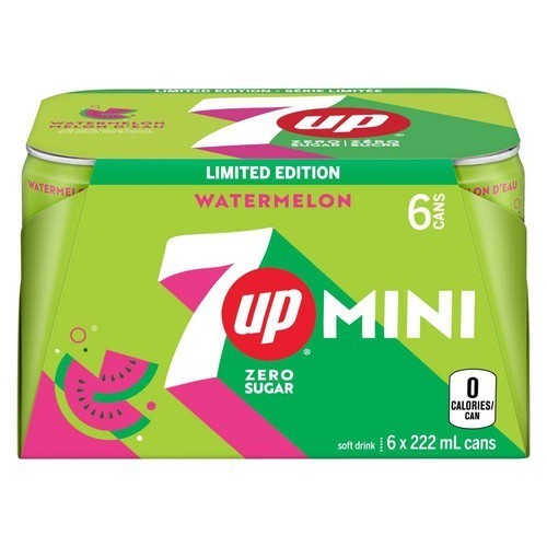 7Up Zero Sugar Soft Drink Watermelon 6 x 222 ml (cans)