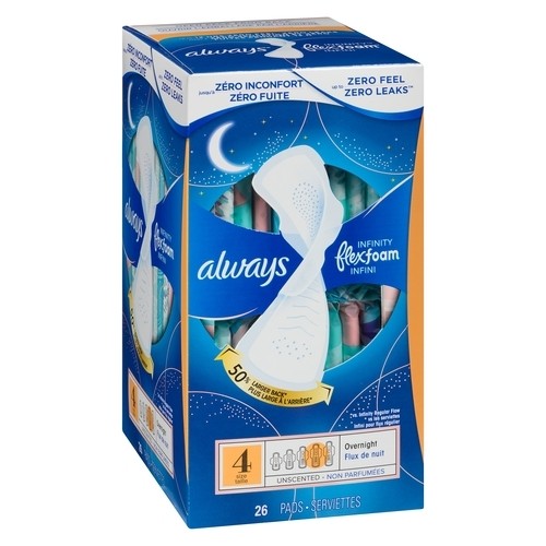 Always Infinity Pads Overnight Size 4 Unscented 26 Count
