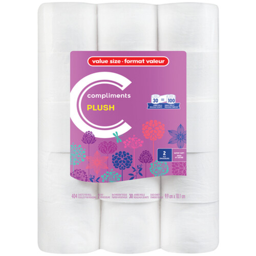 Compliments Bathroom Tissue Plush 2-Ply 30 Rolls x 404 Sheets