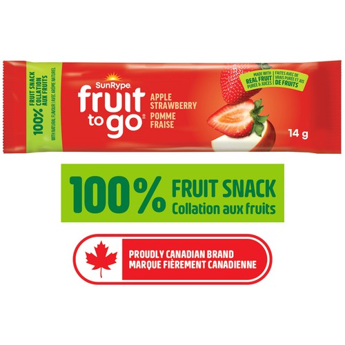 SunRype Fruit To Go Vegan 100% Fruit Snack Apple Strawberry 14 g