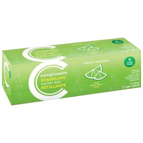 Compliments Sparkling Water Lime 12 x 355 ml (cans)