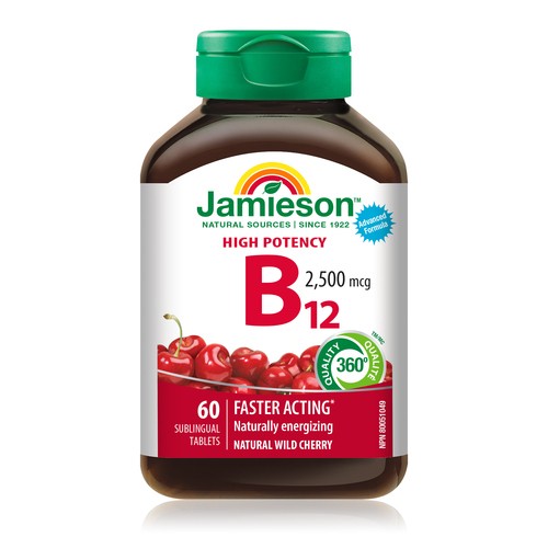 Jamieson Supplement Vitamin B12 2500 mcg Sublingual Tablets 60 Count