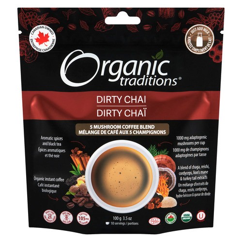 Organic Traditions Organic Instant Coffee 5 Mushroom Blend Dirty Chai 100 g