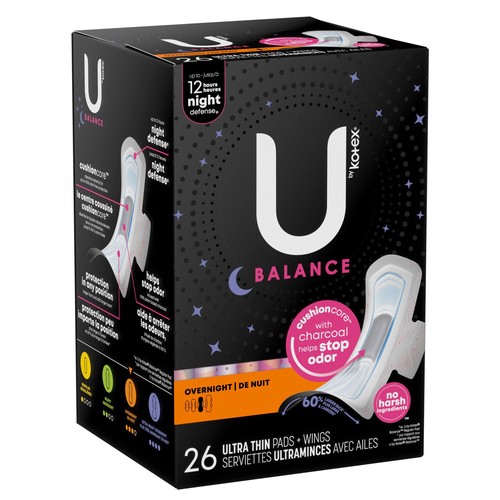 U by Kotex Balance Ultra Thin Pads Overnight With Wings 26 Count
