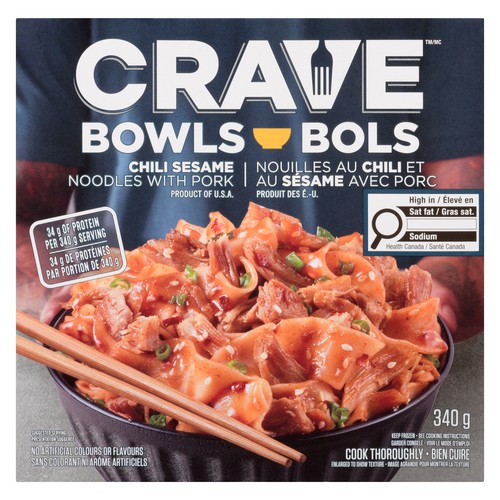 Crave Frozen Noodle Bowl Chili Sesame Noodles With Shredded Pork 340 g
