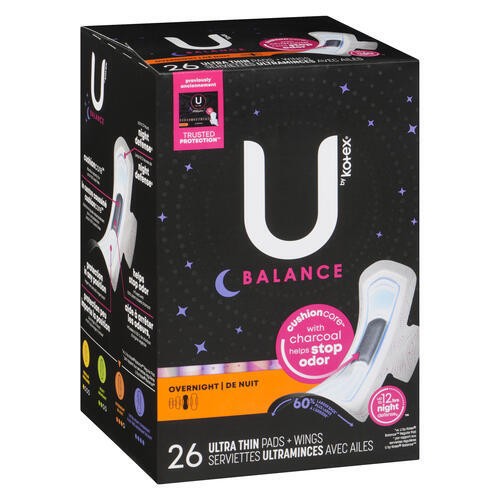 U by Kotex Balance Ultra Thin Pads Overnight With Wings 26 Count