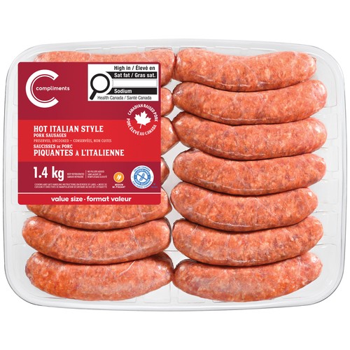 Compliments Frozen Pork Sausage Hot Italian 1.4 kg