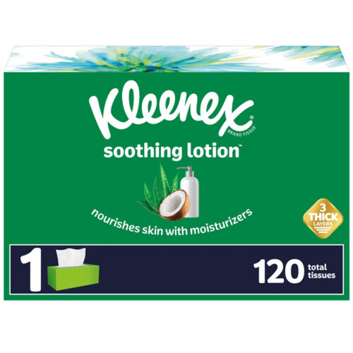 Kleenex Facial Tissues Soothing Lotion Coconut Oil Aloe & Vitamin E 3-Ply 120 Sheets