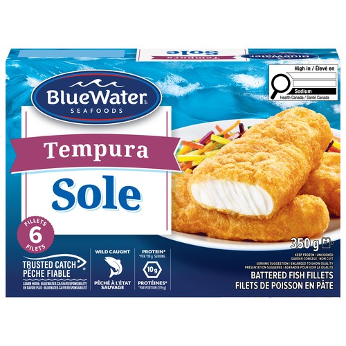 BlueWater Seafoods Frozen Sole Fillets Tempura Battered 350 g