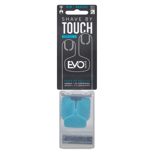 EvoShave Wet Shaving Razor System Starter Handle With 2 Catridges Aqua Blue Unisex 1 Pack 