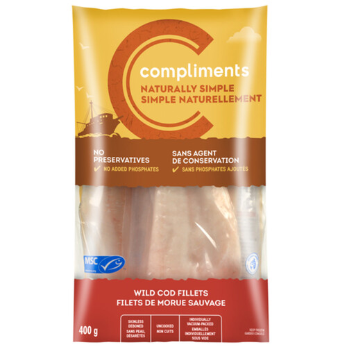 Compliments Naturally Simple Frozen Wild Cod Fillets 400 g